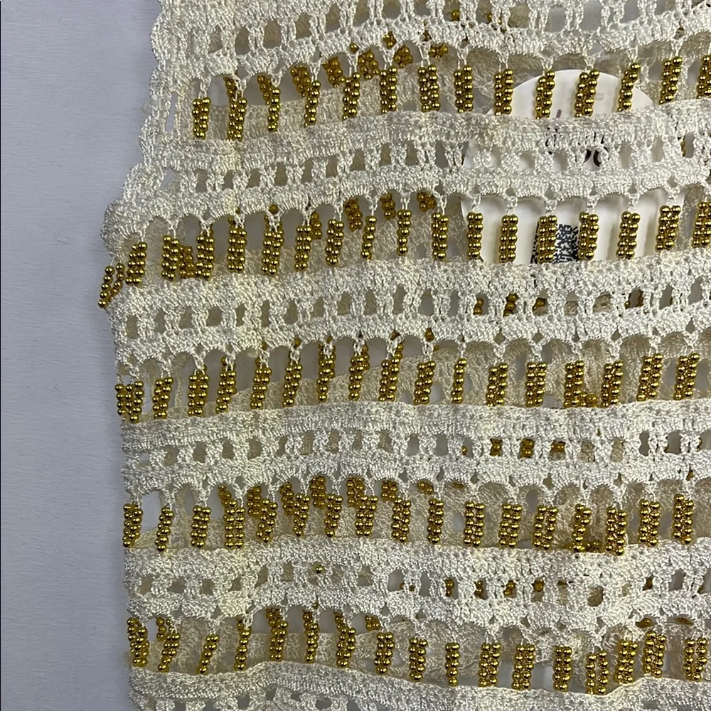 Elegant Cream and Gold Crochet Tank Top beads - Picture 5 of 7